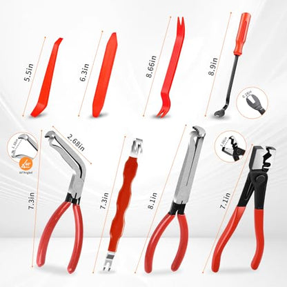 8PCS Electrical Disconnect Pliers, Automotive Electrical Plug Connector Disconnect Tool, Connector Separator,Hose Clamp Pliers and Red trim removal tool set，Applicable to Cars, Trucks, and SUVs - size: Pliers-08