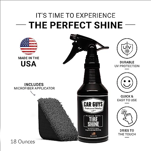 CAR GUYS Tire Shine Spray - The Perfect Deep Black Shine - Long Lasting Car Tire Dressing - No Sling & Dry to Touch - 18 Oz Kit with Applicator - size: 18 Oz Kit (W/ Applicator)