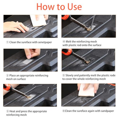 Plastic Welding Kit, 110V/100W Plastic Welder, for DIY, Car Bumper, Dashboard, Kayak, Canoe Repair Tool-With 40 Rods,1 Wire Mesh,5 Metal Foils,1 Sandpaper,1 Stand,1 Metal Brush,1 Screwdriver,2 tips