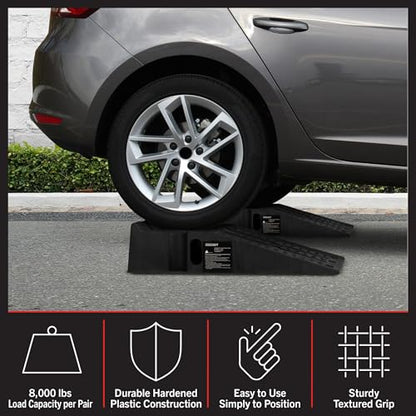 Car Ramps 2-Pack - Heavy-Duty Car Lifts for Home Garage or Shop - 13,000lb GVW Capacity, 6,500lb Load Capacity Per Pair, 3,250lb Per Ramp - SUV, Agricultural Vehicle, or Pickup Truck Ramp by Stalwart