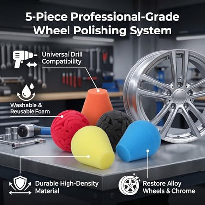 5PCS Polishing Cones, car Wheel Drill bit Sponge pad Set, car polishing Machine Set Compatible with Standard Household Electric Drill.