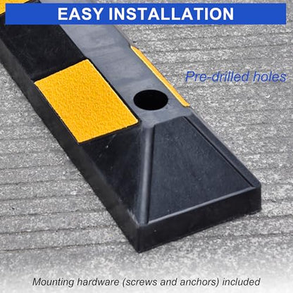 OrangeStar 2-Pack 36" Rubber Parking Curbs | Heavy Duty Vehicle Wheel Stopper, Garage Parking Aid with Yellow Reflective Stripes for Car, Truck, Trailer - size: 36in (2-Pack)