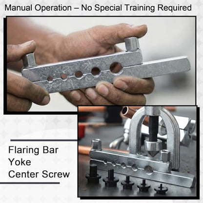 Sosation 45 Degree Flaring Tool for SAE Refrigeration HVAC Tubing Flaring Tool Kit Fittings 3/16'' - 1/2'' 45° Eccentric Single Flare Accessories for Brake Hydraulic Lines Copper Pipe Tube