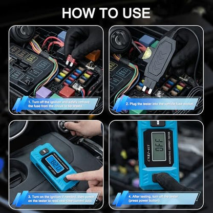 Car Fuse Tester, Automotive Circuit Fault Probe Tester, 20A 48V Parasitic Draw, Car Relay & Circuit Tester with Overcurrent Detection, Inline Current Monitor for Mini & Standard Blade Fuses