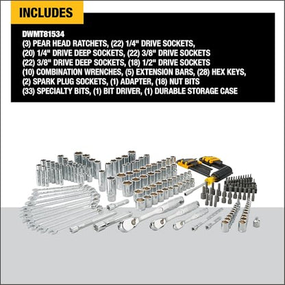 DEWALT Mechanics Tool Set, 1/4" & 3/8" & 1/2" Drive, SAE/Metric, 205-piece (DWMT81534) - style: 205 pc