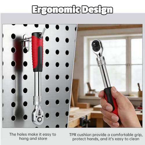 3-Piece Extendable Ratchet Wrench Set, 1/4", 3/8", 1/2" Drive, 72-Tooth Quick-Release Reversible Socket Wrench, Chrome-Plated & Polished, Heavy-Duty Mechanics Tool Set with Storage Tray