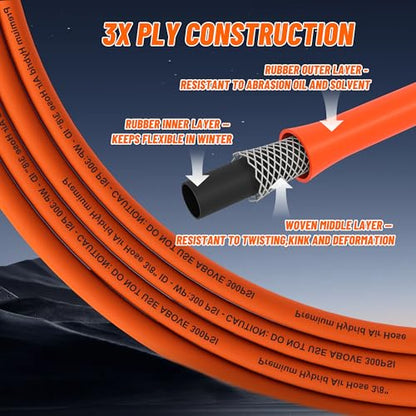 Truck Tire Inflator Kit, 3/8" x 50 ft Hybrid Air Hose with 1/2" Universal Gladhand Connection & 1/4" Dual Foot Chuck & Air Plug, Air Hose Tire Inflator Kit for Semi Truck (350psi max working pressure)