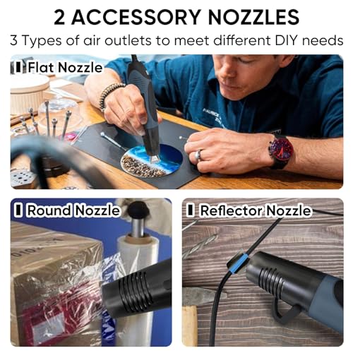 ROMECH 350W Heat Gun with 2 Nozzles, Dual Temp Heat Gun 400°F-660°F, Fast Heat Hot Air Gun with Overload Protection for DIY Craft Embossing Shrink Wrapping (Blue) - color: Blue