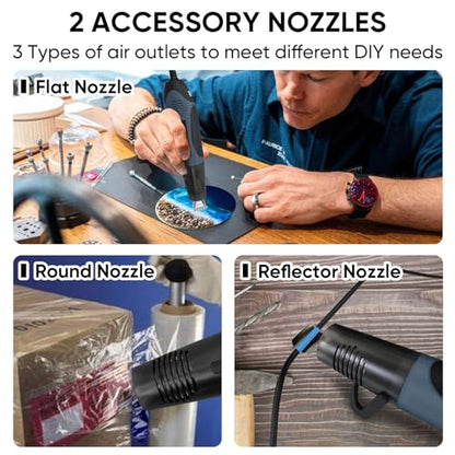 ROMECH 350W Heat Gun with 2 Nozzles, Dual Temp Heat Gun 400°F-660°F, Fast Heat Hot Air Gun with Overload Protection for DIY Craft Embossing Shrink Wrapping (Blue) - color: Blue