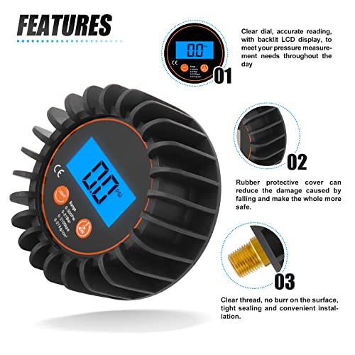 MEANLIN MEASURE 0-300psi Pressure Gauge with 1/8'' NPT Back Connector and Rubber Protector,LED Digital Display,Accuracy 1% .F.S. - size: 0 - 300 PSI, style: Back Mount