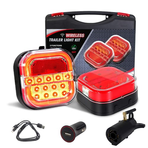 NeaLia CD28 Magnetic Wireless Trailer Lights, Rechargeable Tow Light Kit | IP67 Waterproof, Brake/Turn/Running Signal for Truck, RV, Camper, Boat, Caravan - color: Red