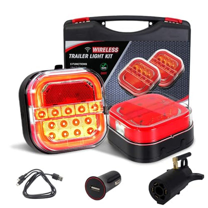 NeaLia CD28 Magnetic Wireless Trailer Lights, Rechargeable Tow Light Kit | IP67 Waterproof, Brake/Turn/Running Signal for Truck, RV, Camper, Boat, Caravan - color: Red