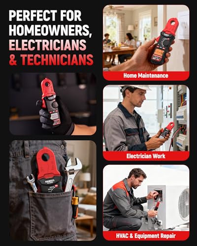 KAIWEETS Digital Clamp Meter with Round Jaw, Automotive Multimeter, NCV, 2000 Counts, Amp Voltmeter, Accuratly Measure AC/DC Current & Volatge, Resistance, Diode, Capacitance, Continuity, Frequency - color: Red