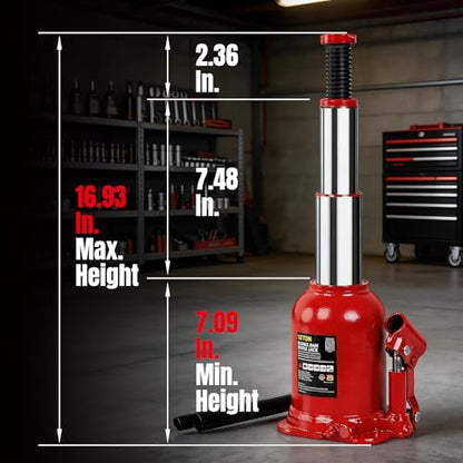10 Ton (20,000 LBs) Double Ram Welded Hydraulic Car Bottle Jack for Auto Repair and House Lift, Red - size: 10TON-Red