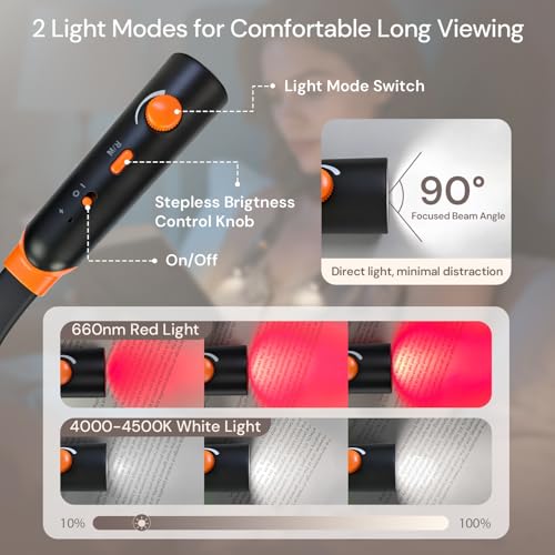 Neck Reading Light, Rechargeable Book Light for Reading at Night, 660nm Red Light & White Modes, Flexible 360° Bendable, Lightweight for Reading, Travel, Eye Care, Better Sleep & Recovery