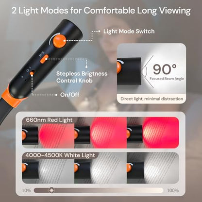 Neck Reading Light, Rechargeable Book Light for Reading at Night, 660nm Red Light & White Modes, Flexible 360° Bendable, Lightweight for Reading, Travel, Eye Care, Better Sleep & Recovery