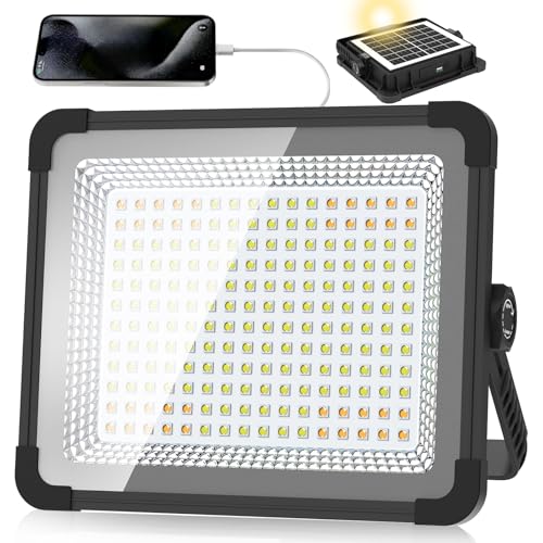 600W Solar 52000MAh Rechargeable Work Light, 600 LED 52000LM Portable Flood Light with Stand＆infinitely dimmable Function, IP66 Waterproof 3 Modes LED Job Site Lighting Flashlights for Mechanic Car - color: Black