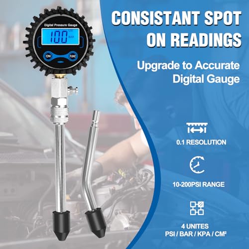 BETOOLL 8pcs Compression Tester Automotive - Digital Compression Gauge 0-300PSI for Petrol Engine Cylinder Compression Tester Tool Kit with Adapters & Hose - color: Black