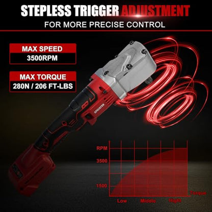 1/2" Right Angle Impact Wrench 206 ft-lbs for Milwaukee M18 Tool | Brushless Motor, 280 Nm Torque, Tight Space Angle Head, Variable Speed Trigger, Auto Repair, Bare Tool Only - color: Milwaukee