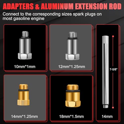 JIFETOR Cylinder Leak Down Tester Kit, Automotive Engine Compression Dual Gauge Leakdown Test Set with 10 12 14 18mm Spark Plugs Universal for Small Engine Motorcycle ATV, Red Case - color: Red Case