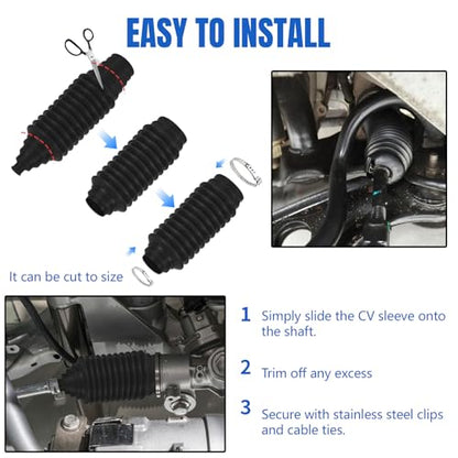 13PCS CV Axle Boot Repair Kit, 2PCS CV Boot with 4 Stainless Steel Clamps & 6 Cable Ties & Ball-Cage Pliers, Waterproof Dustproof CVs Joint Boots Kit, Universal Car Accessories (Black) - color: Black