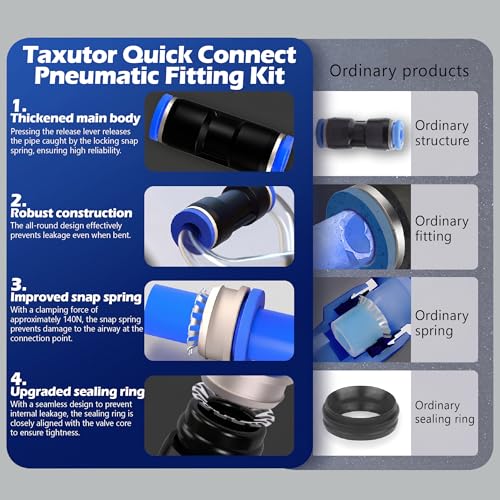 126 Pcs Quick Connect Air Hose Fitting Kit, 1/4" 3/8" 1/2" Push to Connect Pneumatic Fittings, NPT Straight Elbow Tee Union with Storage Case - size: 126PCS Blue