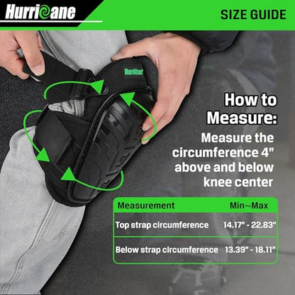 HURRICANE Professional Knee Pads for Men & Women-Heavy Duty Gel & Foam Cushion with Adjustable Straps, Non-Slip Work Knee Pads for Construction, Flooring, Gardening, Welding, Plumbers & Electricians