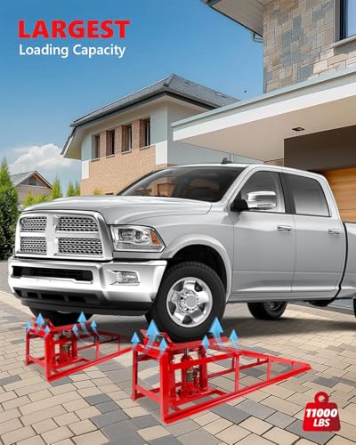 GarveeTech 2 Pack Hydraulic Car Ramps 5T 11000lbs Low Profile Car Lift Service Ramps Truck Trailer Garage, Height Hydraulic Vehicle Ramps - color: Red