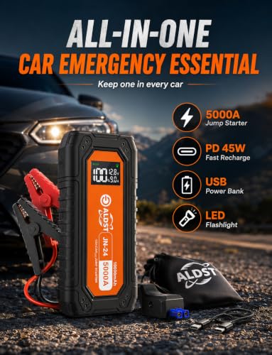 Jump Starter 5000A 10000mAh, 12V Battery Pack for 9.0L Gas 8.0L Diesel | Battery Jumper Starter Portable, PD45W Fast Charging Power Bank, LED Display Flashlight for Cars Trucks RVs