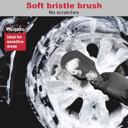 4PCS Wheel Tire Cleaning Kit 360 Flexible Scratch-Free Rim Brush | Dual-bristle tools & lint-free microfiber towel, compact portable multi-vehicle auto care holiday gift set
