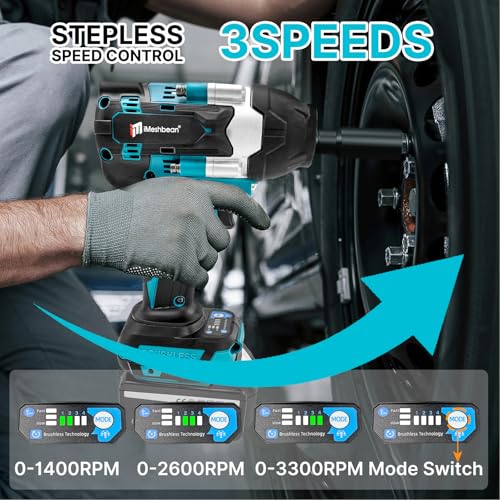 Cordless 1/2 inch Brushless Impact Wrench,1000Nm(738ft-lbs) High Torque Brushless Impact Gun with 2pc 5.5AH Battery,6 Impact Sockets,Fast Charger,Storage Case,Power Impact Wrench for Car Truck