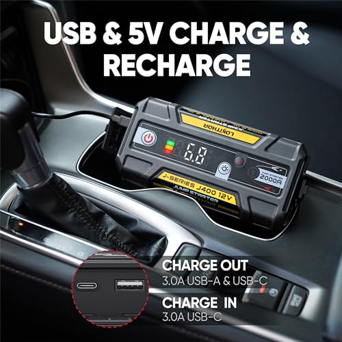 LOKITHOR J400 Jump Starter - 12V 2000A Lithium Battery Jump Pack, Portable Jump Box, Car Starter, Jumper Cables - for Up to 8.0L Gas & 6.0L Diesel Engines | ConnectMax Tech - Smart Digital Display - color: Yellow