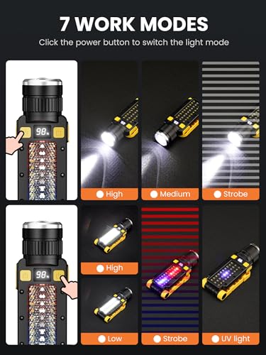 Rechargeable LED Magnetic Work Light, Portable Work Lights, 7 Flashlight Modes with 360° Rotating Hook and Carabiner, USB Charging for Camping, Hunting, and Car Repairs,Gifts for Family - size: 1 Pack Yellow