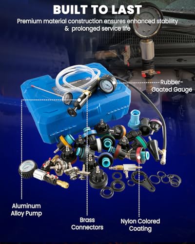 SIXIWANZI 31pc Coolant Pressure Tester and Vacuum Refill Kit with 24 Radiator Adapters, Universal Radiator Pressure Tester Kit for Automotive Cooling System Water Tank Leakage Detection