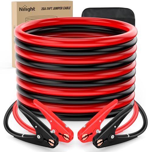 Nilight Jumper Cables for Car Battery 2 Gauge 25 FT Booster Cable Heavy Duty 800 A CCA with Carrying Bag Jump Start Emergency Kit Pickup Truck RV Vans SUV | Heavy Duty Booster Jump Start Cable with Storage Bag for Jump Starting Dead or Weak Batteries for