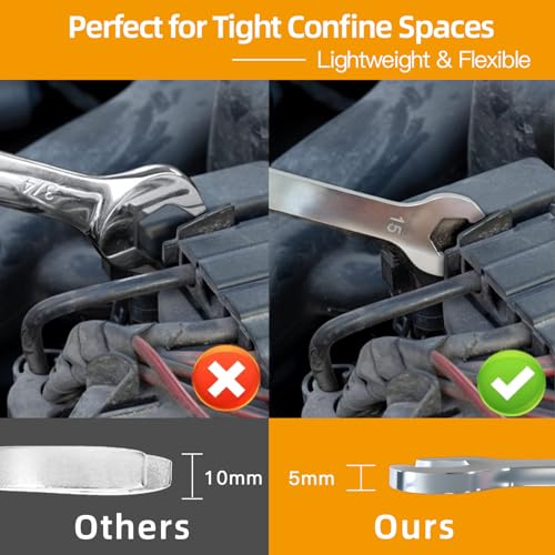 4 Piece Flare Nut Wrench Set with Leather Pouch, Metric Line Wrench Set 9x11mm 10x12mm 13x14mm 15x17mm, Cr-V Steel Brake Line Flare Nut Wrench for Plumbing Tight Confine Spaces