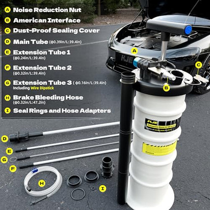 KJE 6.5L Pneumatic/Manual Oil Fluid Extractor Pump, Fluid Extractor with Pipe Storage Units, Oil Extractor Pump for Oil Change with Full Set Accessories for Automotive/Marine Oil Change