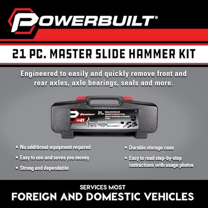 Powerbuilt Master Axle Puller Tool Set, Remove Car Front and Rear, Bearings and Seals, Vehicle Repair 21 Piece Kit - 648611, Silver - style: 21 Piece