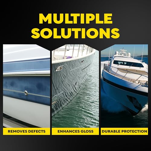 Meguiar's M4965 Marine/RV Fiberglass Restoration System, 3-Piece Marine Fiberglass Repair Kit Featuring Oxidation Remover for Boat Care Plus Boat Polish and Wax - style: Restoration System
