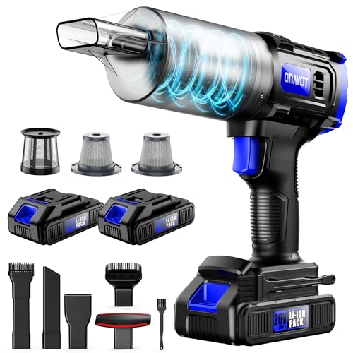 Car Vacuum Cordless, 35000PA Strong Suction Handheld Vacuum with 2 Detachable Batteries, 60Min Runtime Portable Vacuum Cleaner for Car Detailing, Pet Hair, Home Couch & Office, 350ML XL Dust Cup - color: Blue