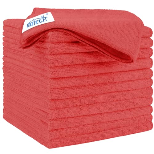 HOMEXCEL Red Microfiber Cleaning Cloth 12 Pack, 12.5 x 12.5 inch Microfiber Towels for Cars, Ultra Absorbent Car Washing Cloth, Lint Free Streak Free Cleaning Rags for Car, Kitchen, and Window - color: Red, size: 12.5 x 12.5 Inch