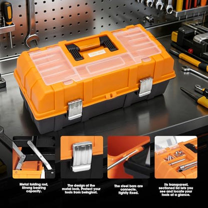 Torin 17-Inch Plastic Tool Box,3-Tiers Multi-Function Storage Portable Toolbox Organizer, Black/Orange ATRJH-3430T - style: 17 inch plastic toolbox