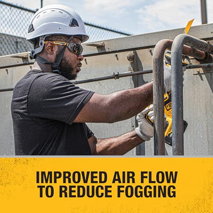 DEWALT DPG112-2D Miter™ Premium Vented No-Slip Safety Glasses – Smoke Lens – Vented Frame & Lenses – Rubber Temples & Nosepiece – 1 Pair - color: Gray/Yellow / Smoke, size: One Size