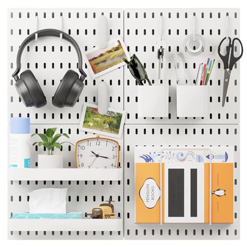 16pcs Pegboard sets, Plastic White Peg board Wall Organizer Kits,4pcs Peg Board and 12 Accessories Modular Hanging, Wall Mount Display Pegboard Panel Sets for Home Office Garage Kitchen Workshop - style: ABS pegboard kit