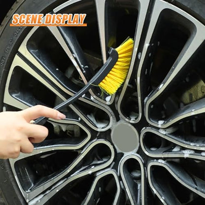 Car Wheel Cleaning Brush, 12'' Hard Bristle Auto Tire Gap Scrub Brush with Long Handle, Multifunctional Vehicle Interior Crevice Detailing Tool for Home and Hard to Reach Areas(2PCS) - size: 2PCS