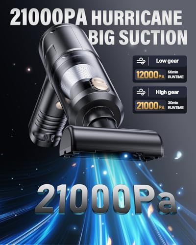 Handheld Vacuum Cleaner, 21000Pa Cordless 4-in-1 Mini Car Vacuum | Brushless Motor, 2 Suction Modes, LED Light and USB-C Charging for Car, Office Desk and Keyboards