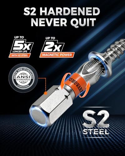 COMOWARE High Magnetic Screwdriver Drill Bit Set, 12PCS, #2 Anti-Slip Long Phillips Bits, S2 Steel, Chrome Plated for Rust Resistance, 1–6" Magnetic Impact Bits for Power Drill - color: Ph2 12pcs Chrome-plated