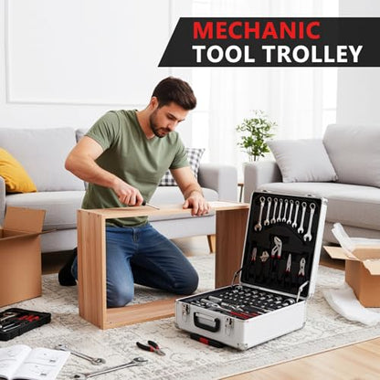 TLGREEN 799pcs Mechanic Tool Set with Aluminum Trolley Case,Home Repair Tool kit,Complete Tool Box Set for Home,Automotive,Dorm,Garage - color: Silver