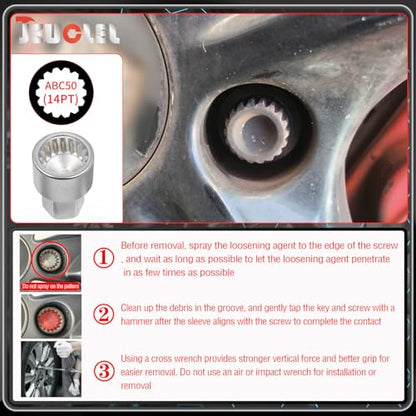 ABC-50 14Pt Outer Ring 4mm Wheel Locking Nut Key for Porsche VW | Wheel Lock Nut Socket Adapter, Anti-Theft Lug Nut Removal Tool, Anti-Theft Screw Remover, Repair Tool, Tyre Fitting, garage - color: ABC-50 Outer ring thickness: 4mm
