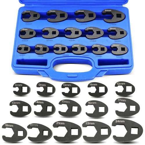 NYXOVA 15pc Crowfoot Wrench Set 1/2” & 3/8” Drive Tool, Metric Crows Foot Wrench Kit 8mm-24mm